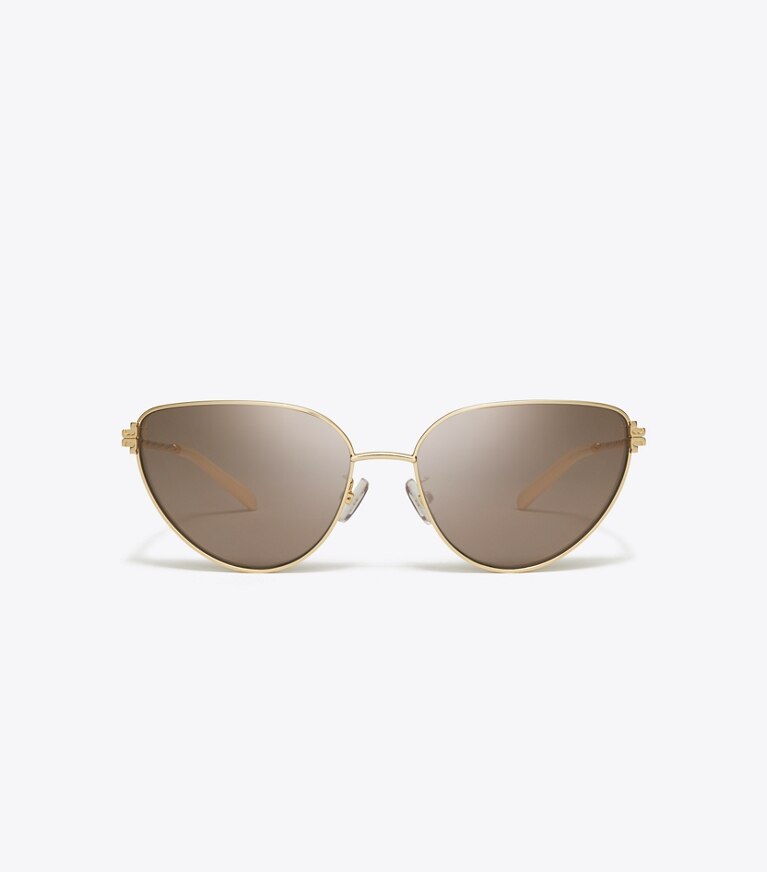 Tory Burch designer lunettes Lunettes de soleil cat eye Eleanor en métal in SHINY GOLD/LIGHT PURPLE BROWN MIRROR front