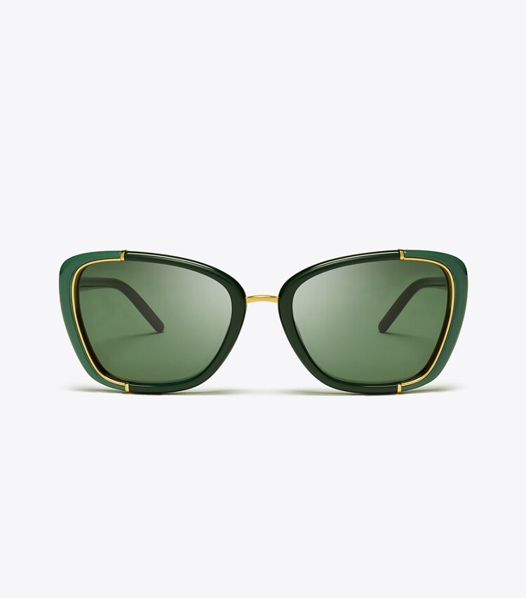 Tory Burch designer lunettes Lunettes de soleil cat eye Eleanor in GREEN/DARK GREEN front