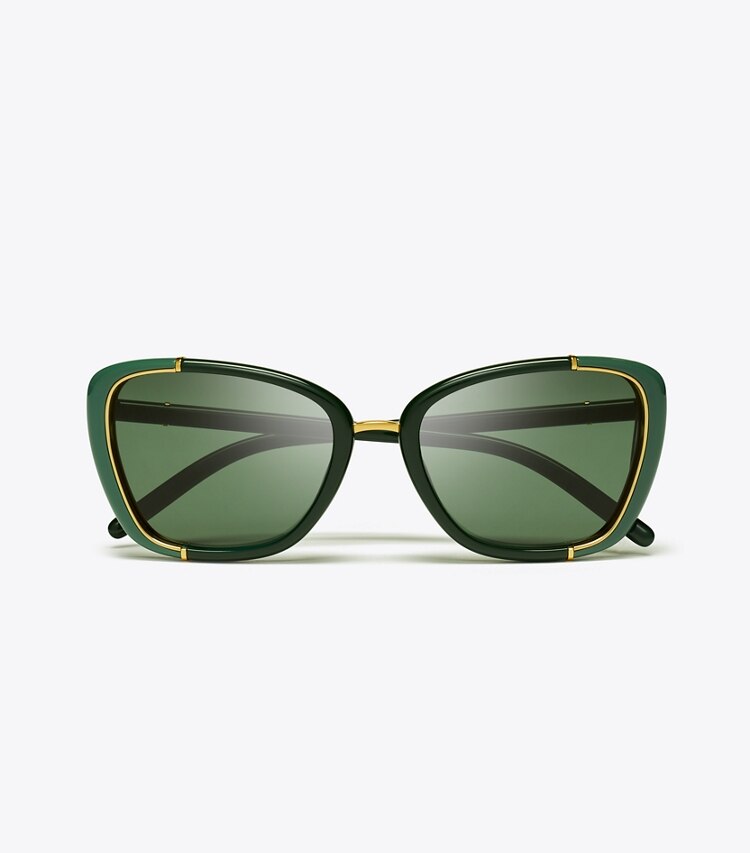 Tory Burch designer lunettes Lunettes de soleil cat eye Eleanor in GREEN/DARK GREEN dessus