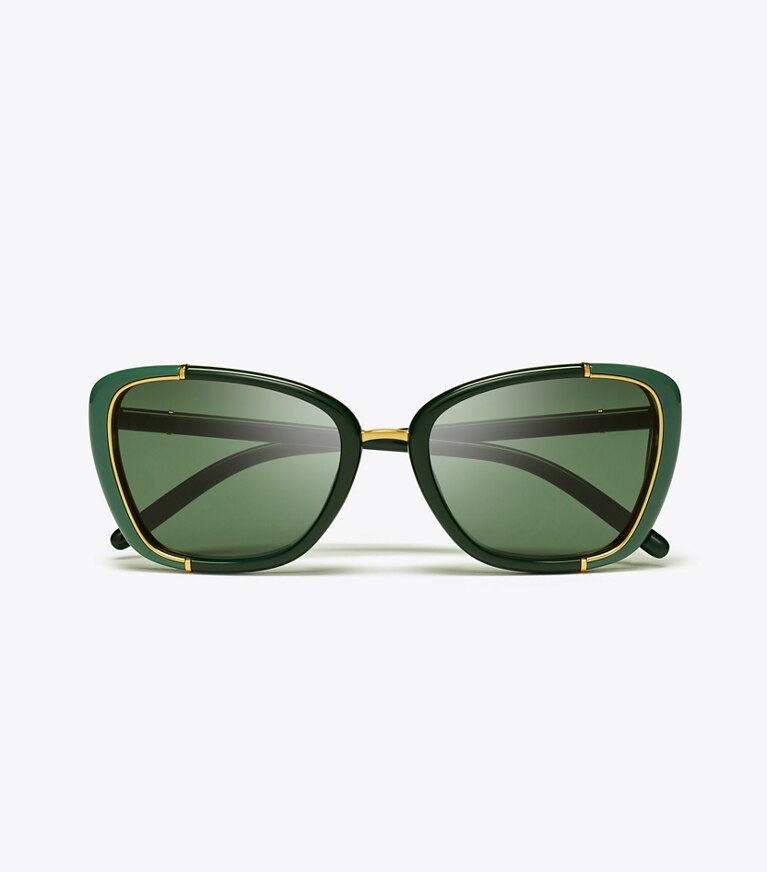 Tory Burch designer lunettes Lunettes de soleil cat eye Eleanor in GREEN/DARK GREEN front