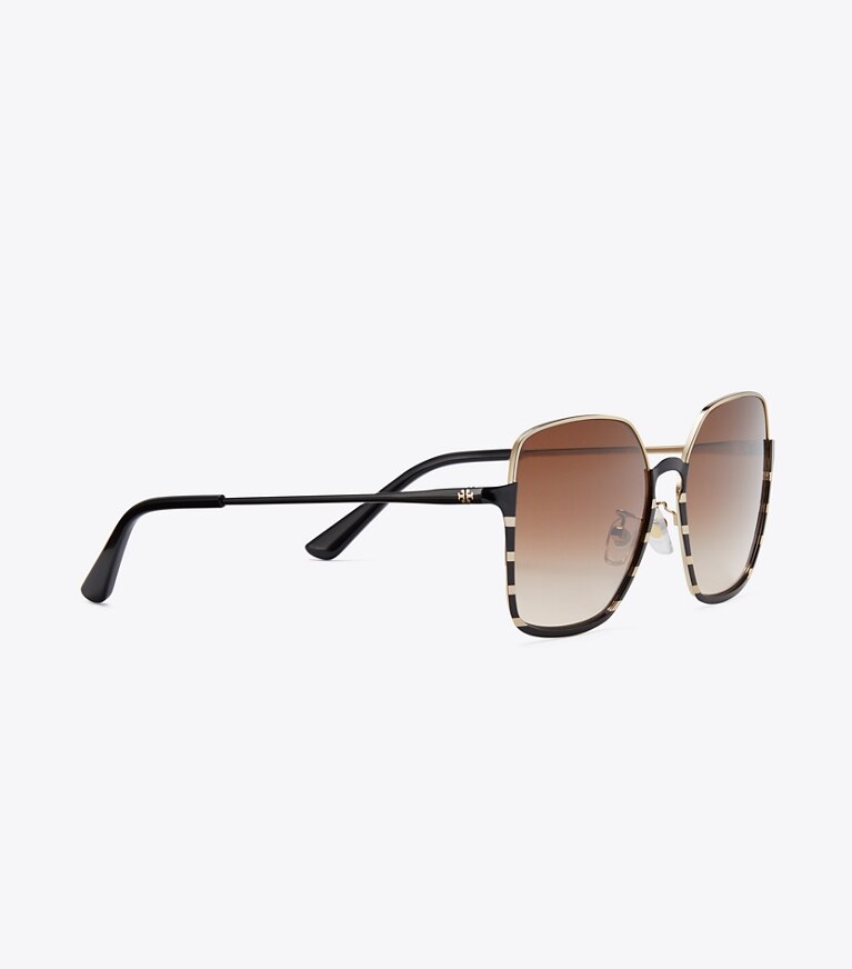 Tory Burch designer lunettes Lunettes de soleil demi-monture en métal dans Shiny Black Metal détails
