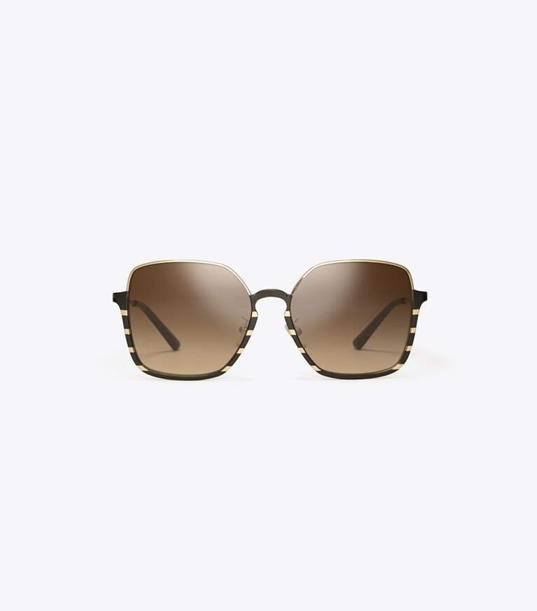 Tory Burch designer lunettes Lunettes de soleil demi-monture en métal dans Shiny Black Metal de face