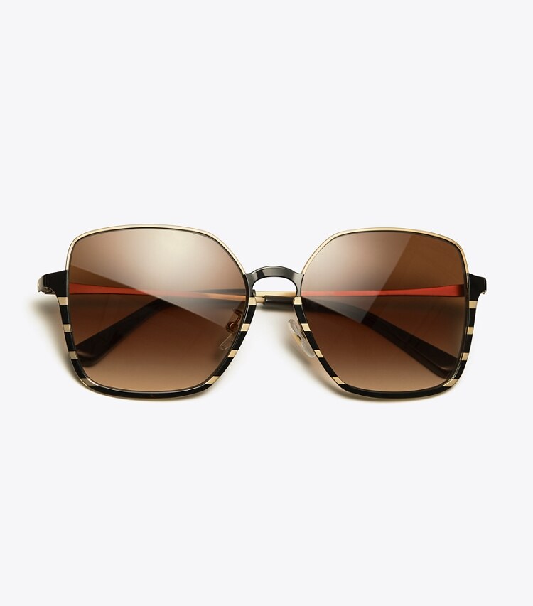 Tory Burch designer lunettes Lunettes de soleil demi-monture en métal dans Shiny Black Metal vue du dessus