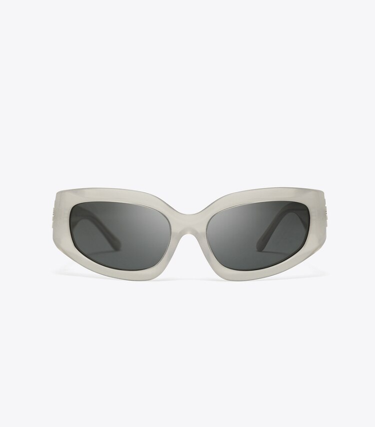 Tory Burch designer lunettes Lunettes de soleil Eleanor à logo brisé dans PEARLIZED GREY/DARK GREY de face