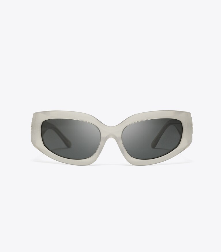 Tory Burch designer lunettes Lunettes de soleil Eleanor à logo brisé dans PEARLIZED GREY/DARK GREY de face