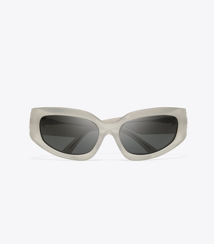 Tory Burch designer lunettes Lunettes de soleil Eleanor à logo brisé dans PEARLIZED GREY/DARK GREY vue du dessus
