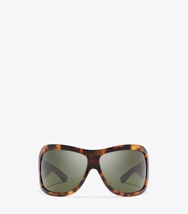 Tory Burch designer lunettes Lunettes de soleil enveloppantes Runway dans TORTOISE/DARK GREEN de face