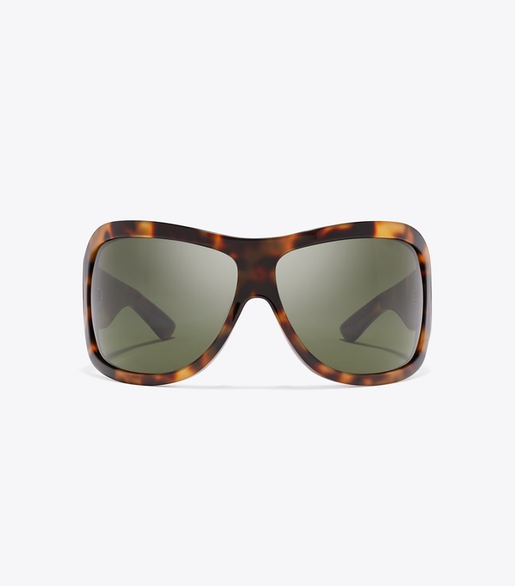 Tory Burch designer lunettes Lunettes de soleil enveloppantes Runway dans TORTOISE/DARK GREEN de face