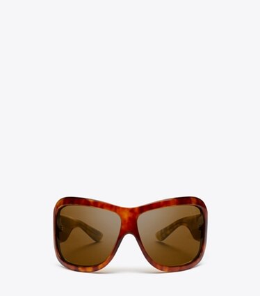 Tory Burch designer lunettes Lunettes de soleil enveloppantes Runway dans ORANGE TORTOISE/DARK BROWN de face