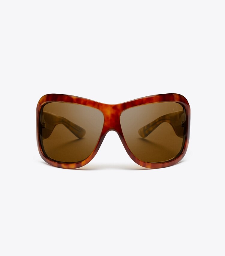 Tory Burch designer lunettes Lunettes de soleil enveloppantes Runway dans ORANGE TORTOISE/DARK BROWN de face
