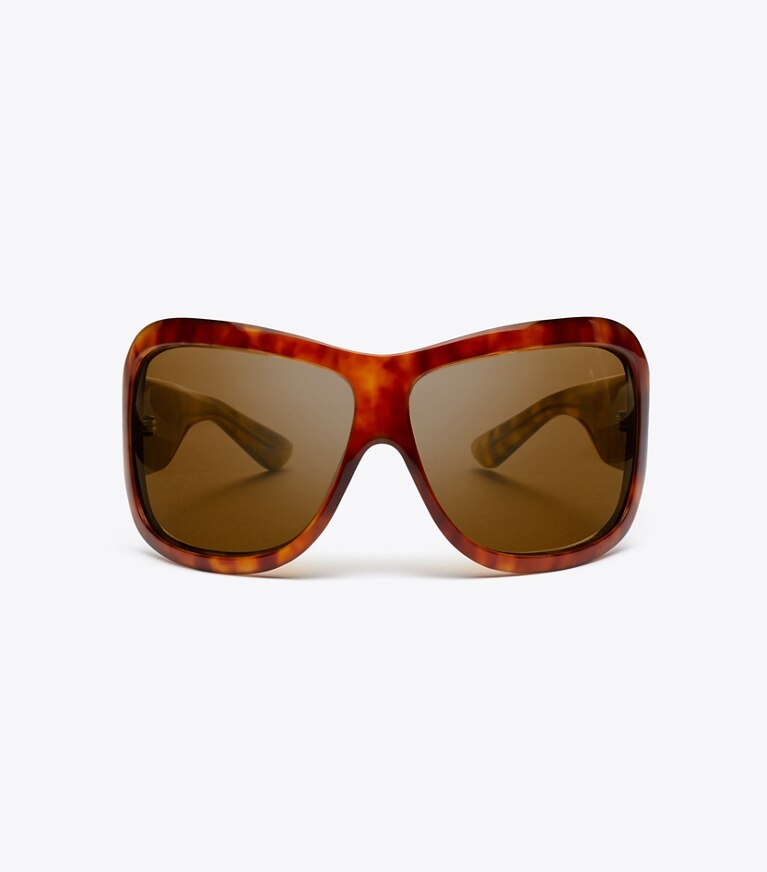 Tory Burch designer lunettes Lunettes de soleil enveloppantes Runway dans ORANGE TORTOISE/DARK BROWN de face