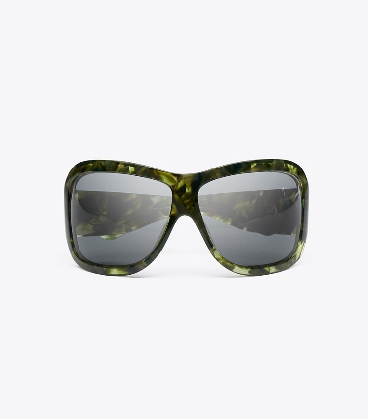 Tory Burch designer lunettes Lunettes de soleil enveloppantes Runway dans GREEN MARBLE/DARK GREY vue du dessus