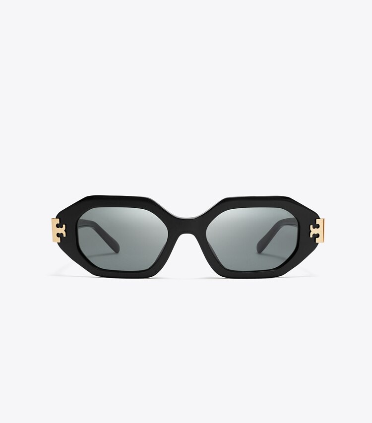 Tory Burch designer lunettes Lunettes de soleil géométriques Eleanor dans BLACK/DARK GRAY de face