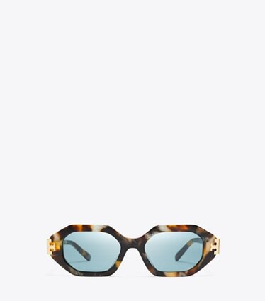 Tory Burch designer lunettes Lunettes de soleil géométriques Eleanor dans DARK WAVY TORTOISE/PETROL GREEN de face