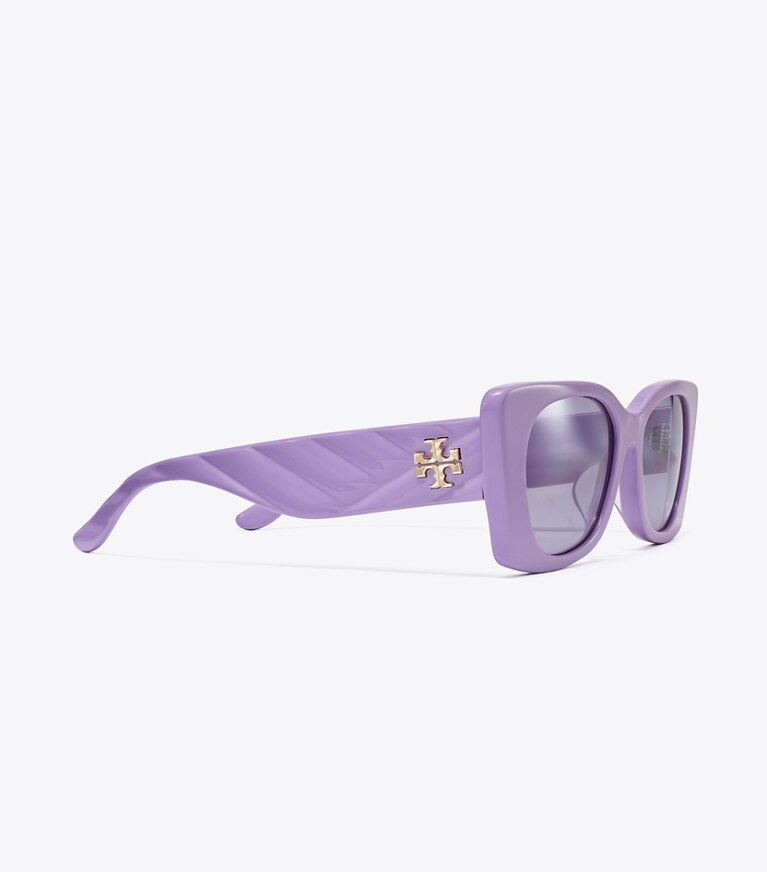 Tory Burch designer lunettes Lunettes de soleil géométriques Kira à motif matelassage in LAVENDER/LILAC SILVER MIRROR front