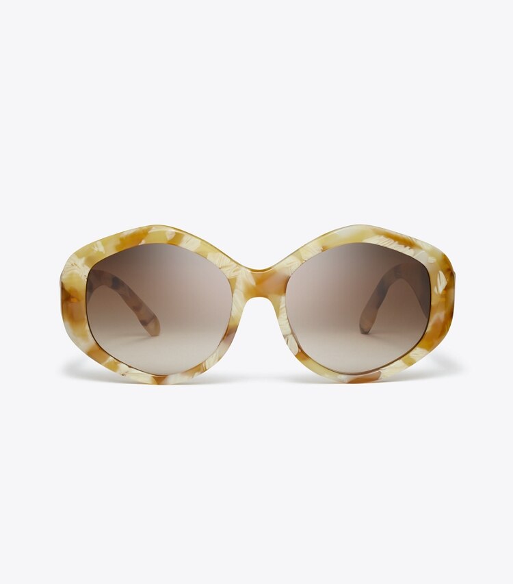 Tory Burch designer lunettes Lunettes de soleil géométriques Kira dans HONEY TORTOISE/BROWN GRADIENT de face