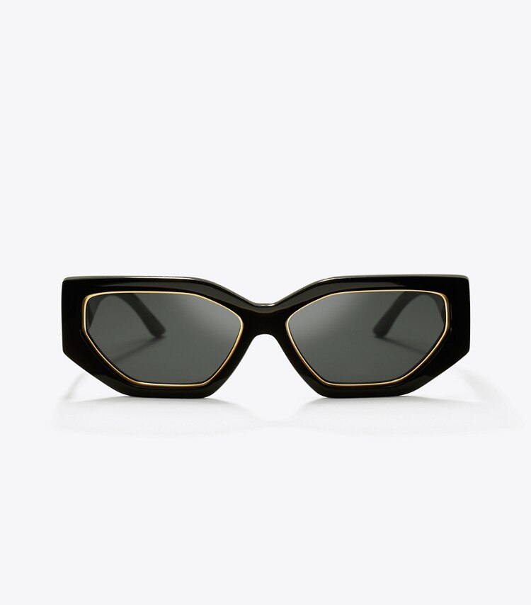 Tory Burch designer lunettes Lunettes de soleil géométriques Kira in BLACK front