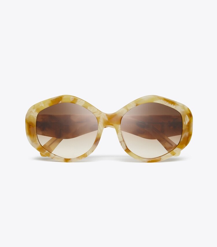 Tory Burch designer lunettes Lunettes de soleil géométriques Kira dans HONEY TORTOISE/BROWN GRADIENT vue du dessus
