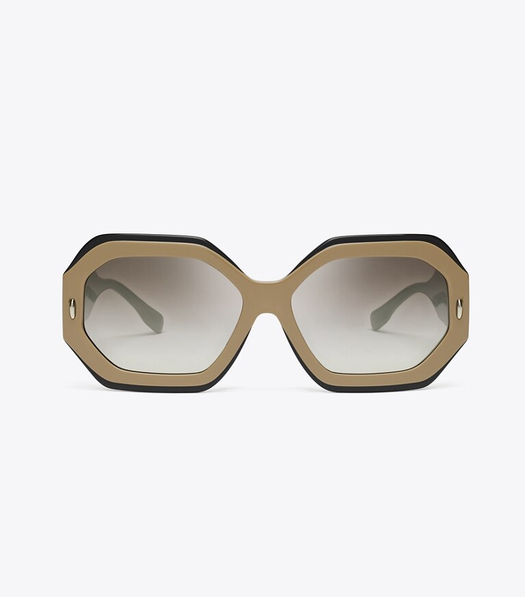 Tory Burch designer lunettes Lunettes de soleil géométriques Miller in NAVY/BEIGE/CLEAR GRAD MIRROR SILVER front