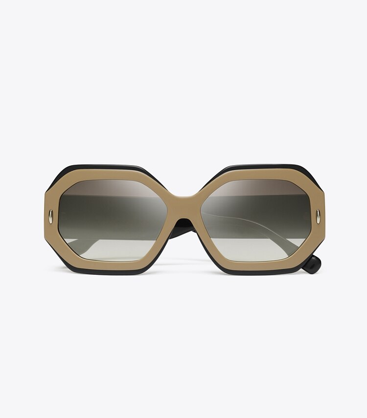 Tory Burch designer lunettes Lunettes de soleil géométriques Miller in NAVY/BEIGE/CLEAR GRAD MIRROR SILVER dessus