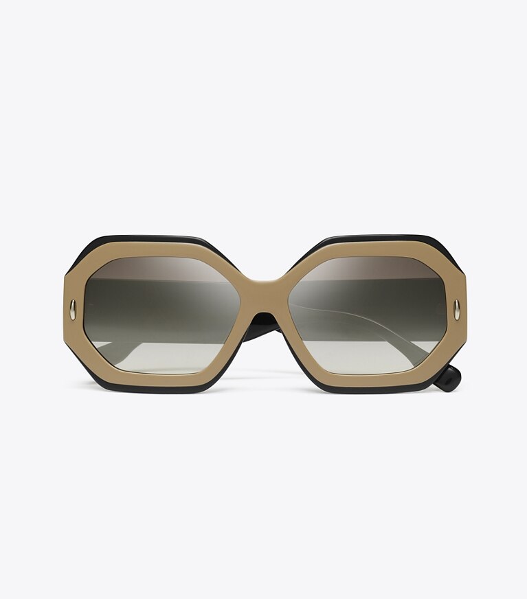 Tory Burch designer lunettes Lunettes de soleil géométriques Miller in NAVY/BEIGE/CLEAR GRAD MIRROR SILVER front