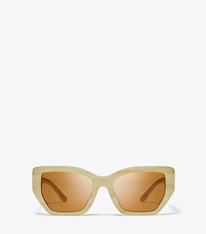 Tory Burch designer lunettes Lunettes de soleil géométriques surdimensionnées Kira dans IVORY HORN/SOLID BROWN de face