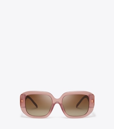 Tory Burch designer lunettes Lunettes de soleil géométriques T Monogram dans MILKY WINE PINK/BROWN MIRROR de face