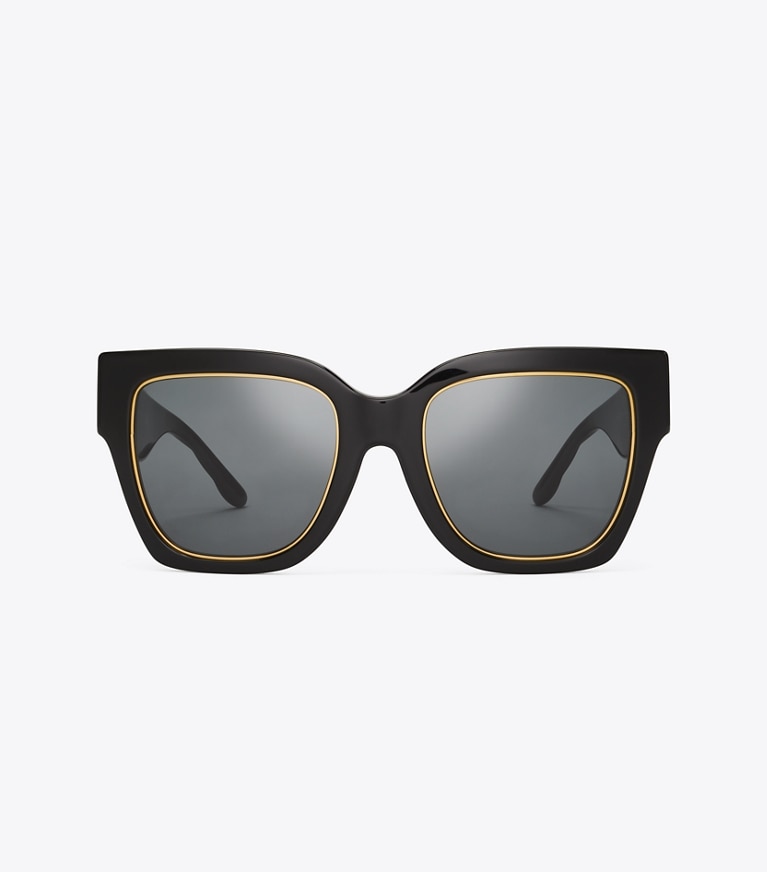 Tory Burch designer lunettes Lunettes de soleil Kira carrées à chevrons in BLACK/SOLID GREY front