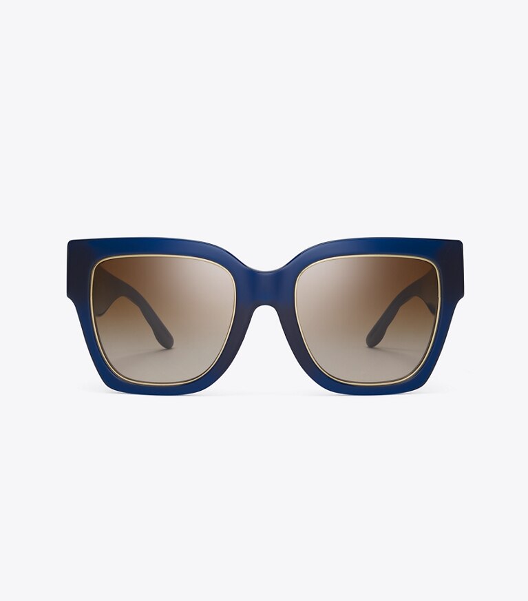 Tory Burch designer lunettes Lunettes de soleil Kira carrées à chevrons in TRANSPARENT NAVY/BROWN GRADIENT front