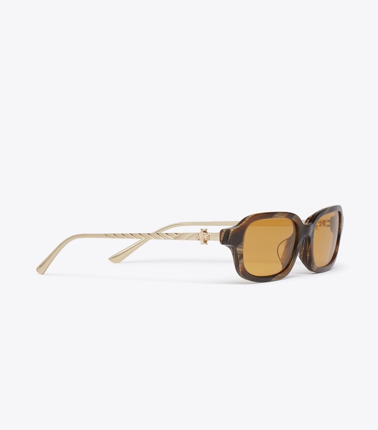 Tory Burch designer lunettes Lunettes de soleil Kira rectangulaires en métal in BROWN HORN/DARK YELLOW informations