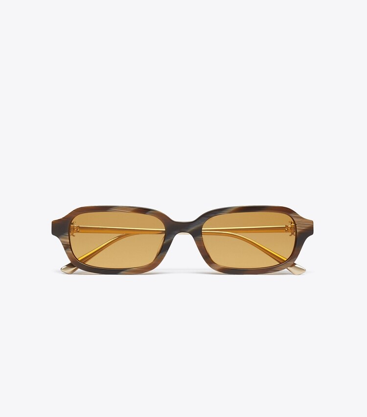 Tory Burch designer lunettes Lunettes de soleil Kira rectangulaires en métal in BROWN HORN/DARK YELLOW dessus