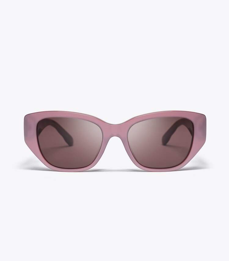 Tory Burch designer lunettes Lunettes de soleil Kira rectangulaires in PEARLIZED PINK/DARK BROWN front
