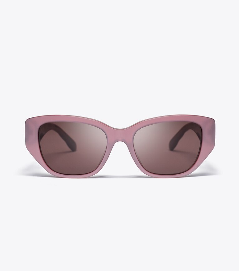 Tory Burch designer lunettes Lunettes de soleil Kira rectangulaires in PEARLIZED PINK/DARK BROWN front