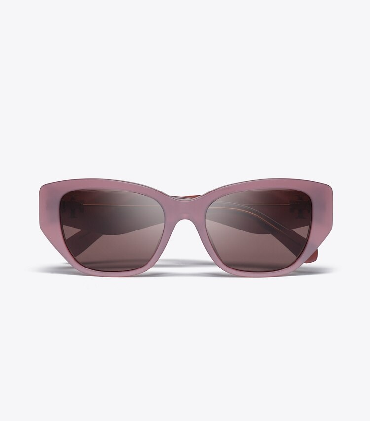 Tory Burch designer lunettes Lunettes de soleil Kira rectangulaires in PEARLIZED PINK/DARK BROWN dessus