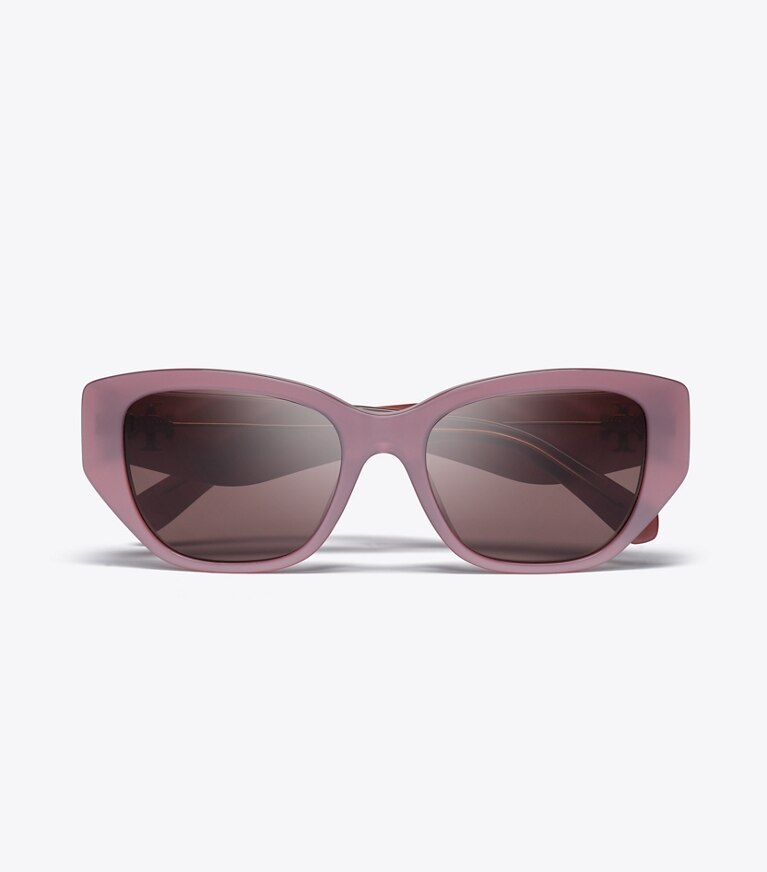 Tory Burch designer lunettes Lunettes de soleil Kira rectangulaires in PEARLIZED PINK/DARK BROWN dessus