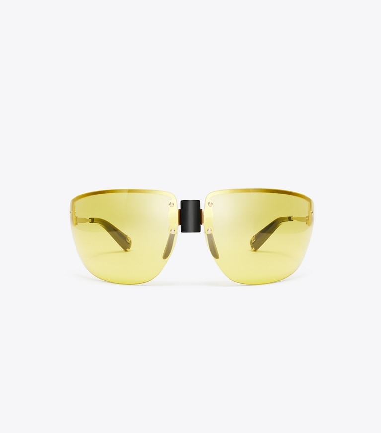 Tory Burch designer lunettes Lunettes de soleil masque Runway dans SHINY LIGHT GOLD/YELLOW de face