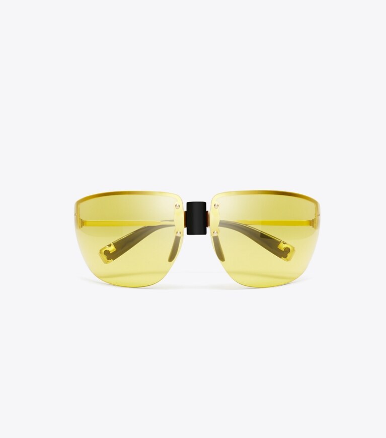 Tory Burch designer lunettes Lunettes de soleil masque Runway dans SHINY LIGHT GOLD/YELLOW vue du dessus
