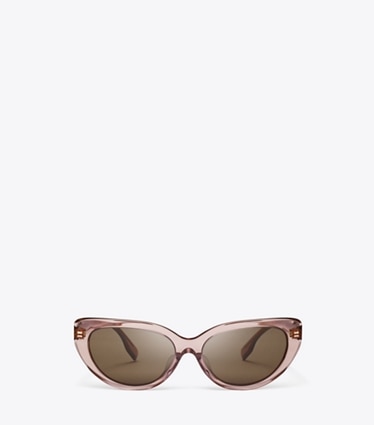 Tory Burch designer lunettes Lunettes de soleil Miller œil de chat dans TRANSPARENT LIGHT PINK/DARK BROWN de face