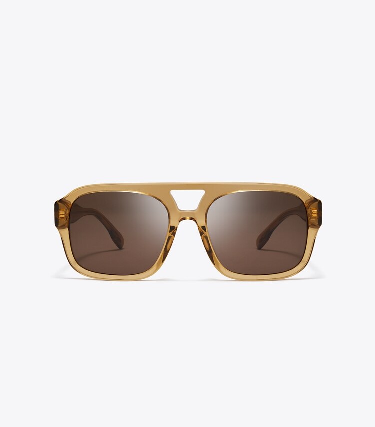 Tory Burch designer lunettes Lunettes de soleil Miller Navigator dans TRANSPARENT YELLOW BROWN/SOLID BROWN de face