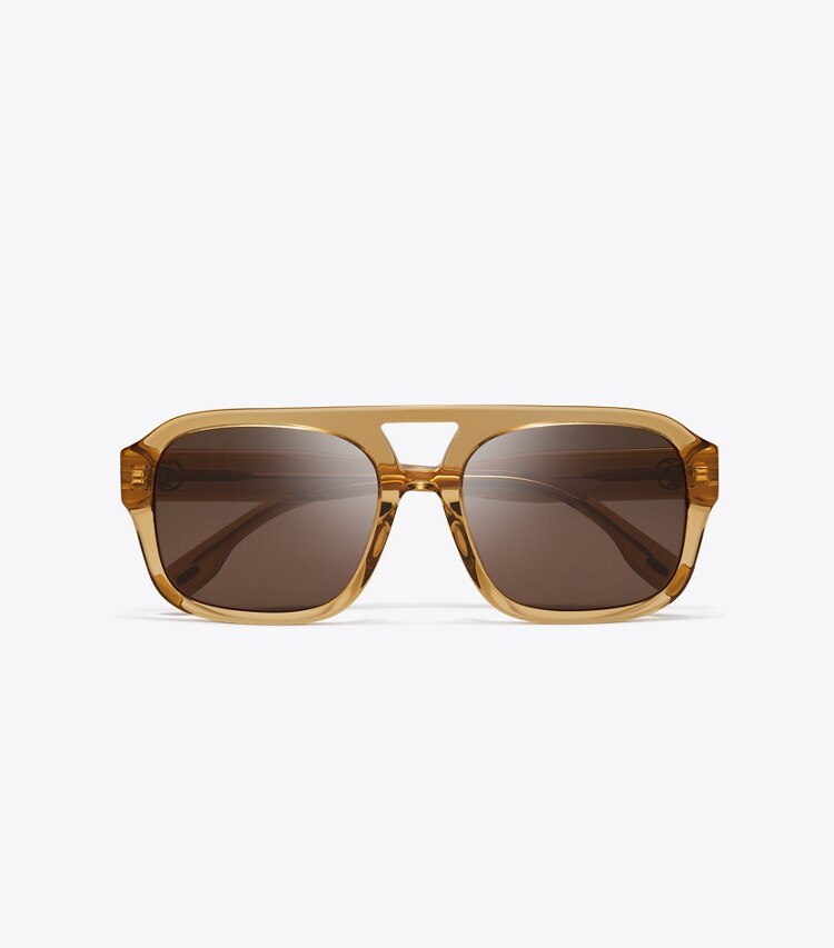 Tory Burch designer lunettes Lunettes de soleil Miller Navigator dans TRANSPARENT YELLOW BROWN/SOLID BROWN vue du dessus