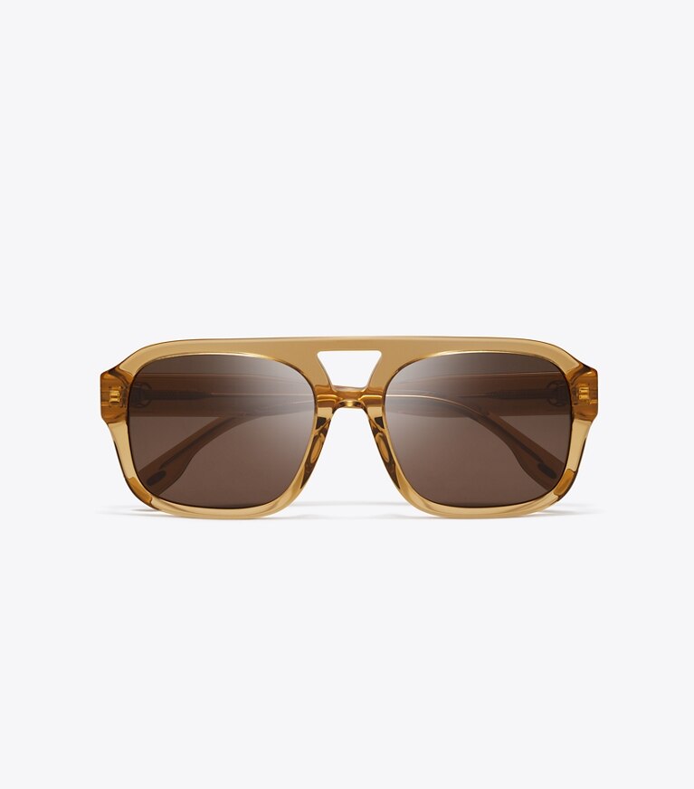 Tory Burch designer lunettes Lunettes de soleil Miller Navigator dans TRANSPARENT YELLOW BROWN/SOLID BROWN vue du dessus