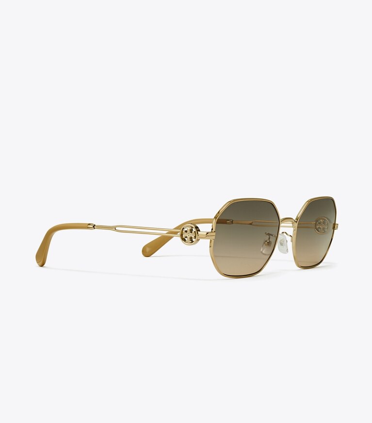 Tory Burch designer lunettes Lunettes de soleil Miller ovales en métal dans SHINY GOLD/DARK BROWN détails