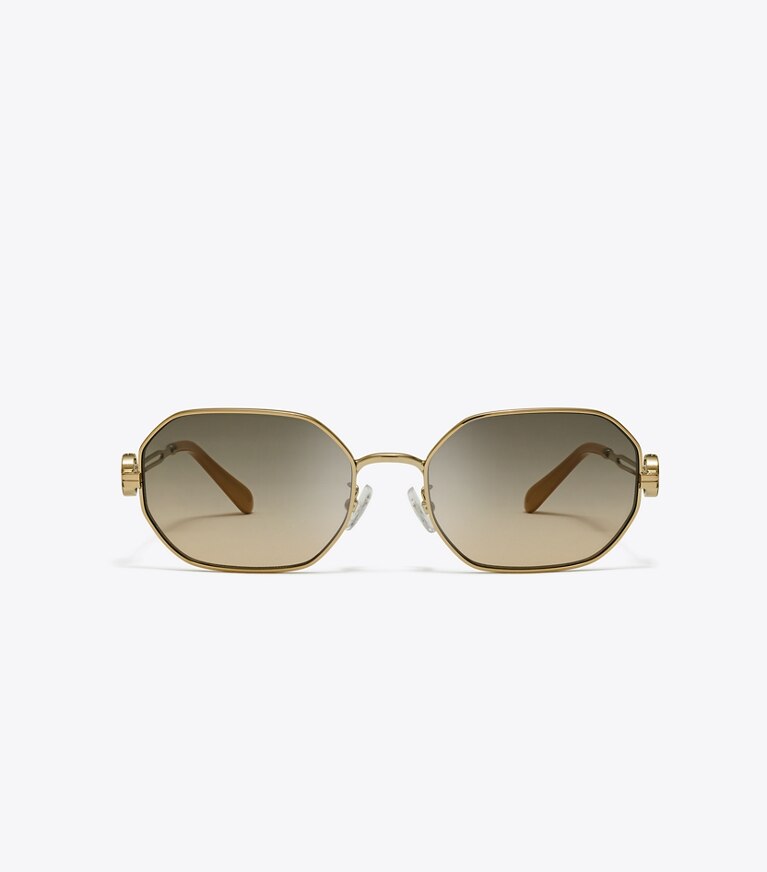 Tory Burch designer lunettes Lunettes de soleil Miller ovales en métal dans SHINY GOLD/DARK BROWN de face