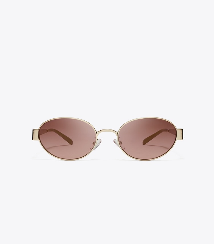 Tory Burch designer lunettes Lunettes de soleil Miller ovales en métal dans SHINY LIGHT GOLD/LIGHT PINK GRADIENT MIRROR de face