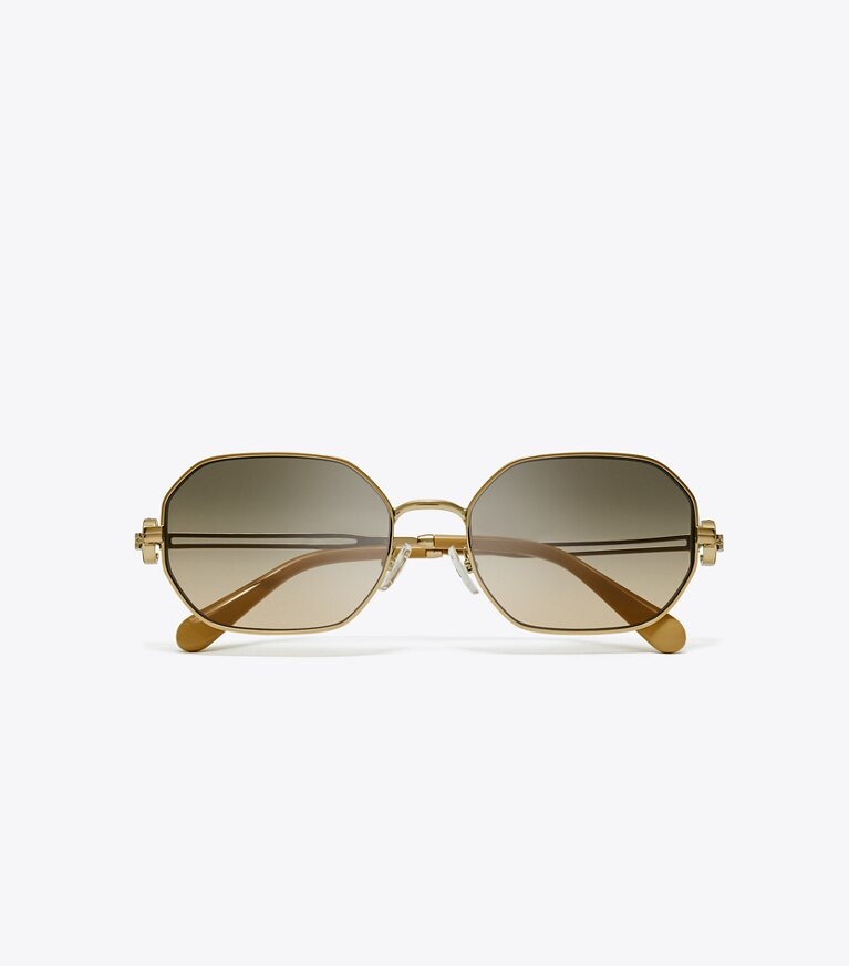 Tory Burch designer lunettes Lunettes de soleil Miller ovales en métal dans SHINY GOLD/DARK BROWN vue du dessus