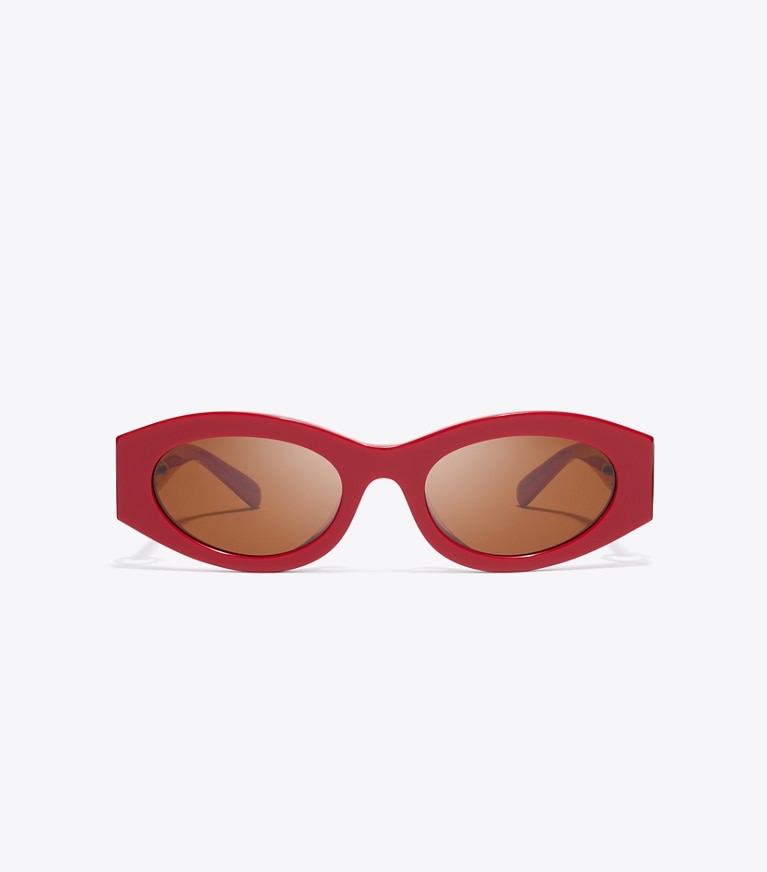 Tory Burch designer lunettes Lunettes de soleil ovales effet piercing in RED/DARK BROWN front