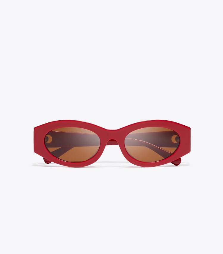 Tory Burch designer lunettes Lunettes de soleil ovales effet piercing in RED/DARK BROWN dessus