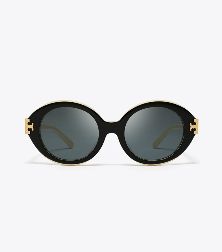 Tory Burch designer lunettes Lunettes de soleil ovales Eleanor dans BLACK/IVORY/DARK GREY SOLID de face