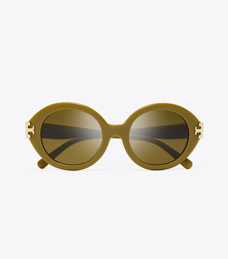 Tory Burch designer lunettes Lunettes de soleil ovales Eleanor dans OLIVE GREEN/OLIVE BROWN vue du dessus