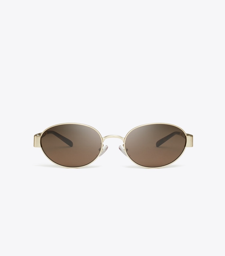 Tory Burch designer lunettes Lunettes de soleil ovales Miller en métal in BRUSHED LIGHT GOLD/DARK BROWN front